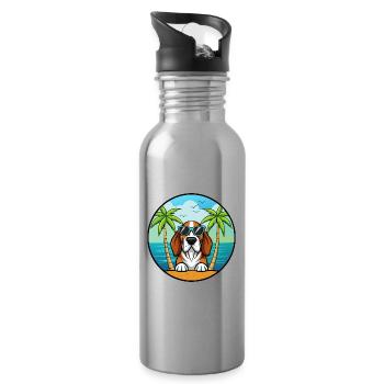 Basset Bleu De Gascogne Hunderasse Cartoon Beach - Trinkflasche mit integriertem Trinkhalm - Lightsilver - Rechts