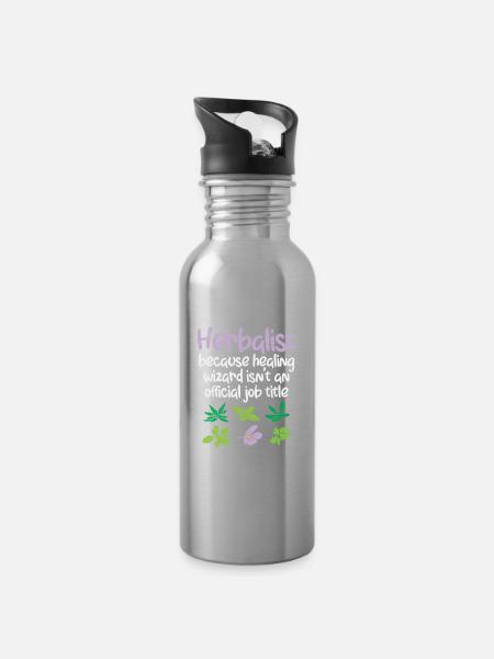 Kräuterkunde Kräuter - Trinkflasche mit integriertem Trinkhalm - Lightsilver