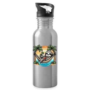 Sloth in hammock - Water bottle with straw - silver - Right