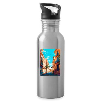 Valencia Spain Vintage Travel Poster Souvenir WPA - Water bottle with straw - silver - Right