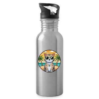 Schottische Falte Kurzhaarkatze Rasse Cartoon Strand - Trinkflasche mit integriertem Trinkhalm - Lightsilver - Rechts