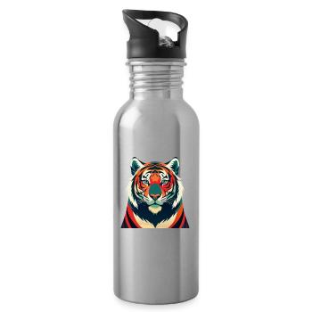Tiger Cartoon Figur Buntes Haustier Tier - Trinkflasche mit integriertem Trinkhalm - Lightsilver - Rechts