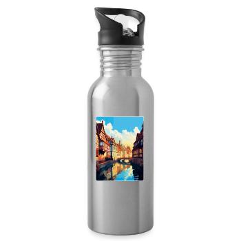 Colmar France Vintage Travel Poster WPA Souvenir - Water bottle with straw - silver - Right