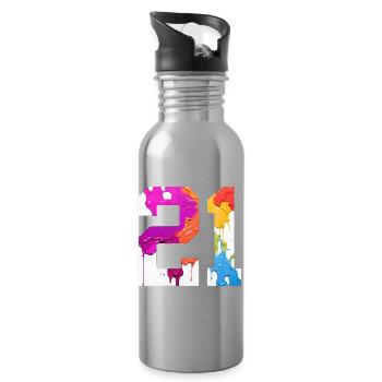 COLORED NUMBER 21 COLORFUL 21ST BIRTHDAY - Water bottle with straw - silver - Right