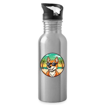 Dingo Hund Rasse Cartoon Sonnenbrille Strand - Trinkflasche mit integriertem Trinkhalm - Lightsilver - Rechts