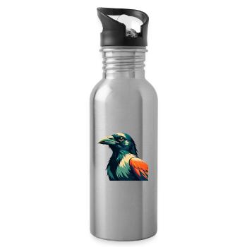 Crow Cartoon Character Colorful Pet Animal - Water bottle with straw - silver - Right