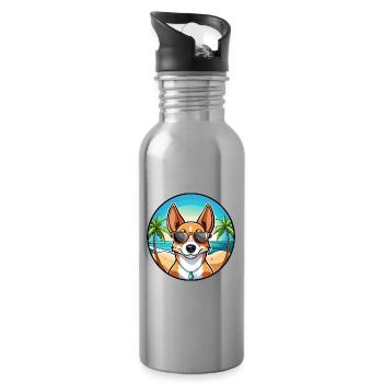 Basenji Hunderasse Cartoon Sonnenbrille Strand - Trinkflasche mit integriertem Trinkhalm - Lightsilver - Rechts