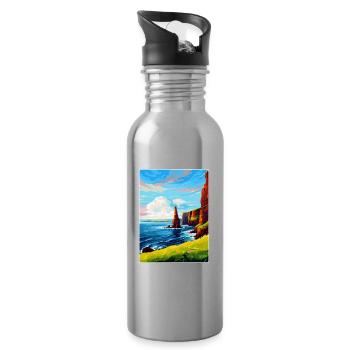 Duncansby Stacks Schottland UK Vintage Reiseposter - Trinkflasche mit integriertem Trinkhalm - Lightsilver - Rechts