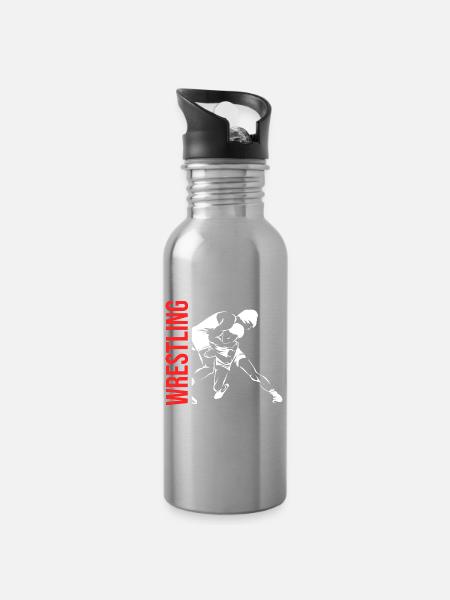 Bärenstarker Ringer Mattenkampf - Trinkflasche mit integriertem Trinkhalm - Lightsilver