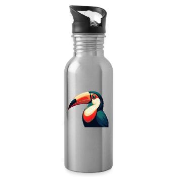 Toucan Cartoon Character Colorful Pet Animal - Water bottle with straw - silver - Right