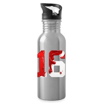 NO. 16 NUMBER 16 RED WHITE 16TH BIRTHDAY - Water bottle with straw - silver - Right