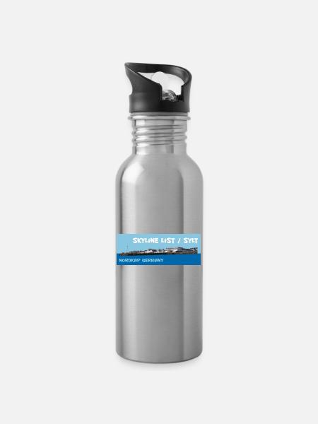 skyline list - Trinkflasche mit integriertem Trinkhalm - Lightsilver