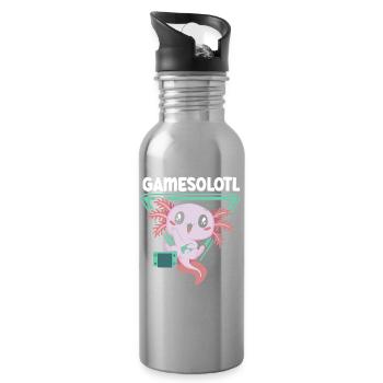 Gamesolotl Videospiel Axolotl Wassertier Gamer - Trinkflasche mit integriertem Trinkhalm - Lightsilver - Rechts