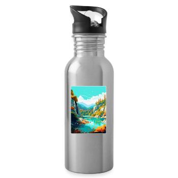 Peneda Geres Nationalpark Portugal Reiseplakat - Trinkflasche mit integriertem Trinkhalm - Lightsilver - Rechts
