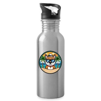 Cao De Seo Miguel Hunderasse Cartoon Strand - Trinkflasche mit integriertem Trinkhalm - Lightsilver - Rechts