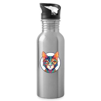 Pixie Bob Katze bunte Aquarell Haustier Illustration - Trinkflasche mit integriertem Trinkhalm - Lightsilver - Rechts