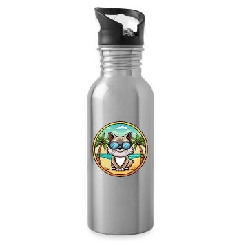 Birman Sacred Cat Breed Cartoon Sunglasses Beach - Water bottle with straw - silver - Right