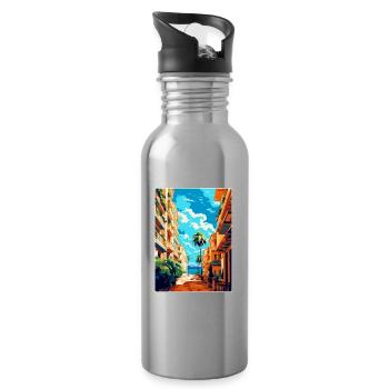 Malaga Espagne Affiche de voyage vintage WPA Souvenir - Gourde avec paille intégrée - argent clair - Droite
