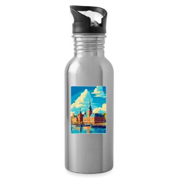 Helsingborg Sweden Vintage Travel Poster Souvenir - Water bottle with straw - silver - Right