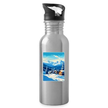 Kitzbuhel Austria Vintage Travel Poster Souvenir - Water bottle with straw - silver - Right