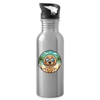 Labradoodle Dog Breed Cartoon Sunglasses Beach - Water bottle with straw - silver - Right