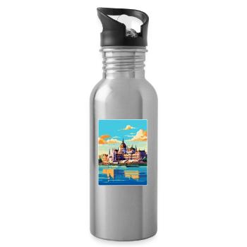 Budapest Ungarn Vintage Reiseplakat Souvenir - Trinkflasche mit integriertem Trinkhalm - Lightsilver - Rechts