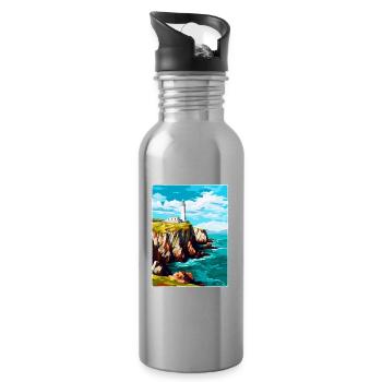 South Stack Cliffs Anglesey Vintage Reiseposter - Trinkflasche mit integriertem Trinkhalm - Lightsilver - Rechts