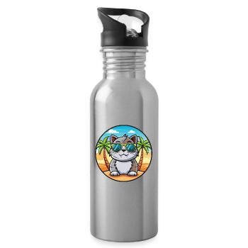 Schottische Falte Kurzhaarkatze Rasse Cartoon Strand - Trinkflasche mit integriertem Trinkhalm - Lightsilver - Rechts