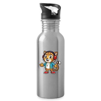 Léopard Funny Cartoon Character Musique de casque - Gourde avec paille intégrée - argent clair - Droite
