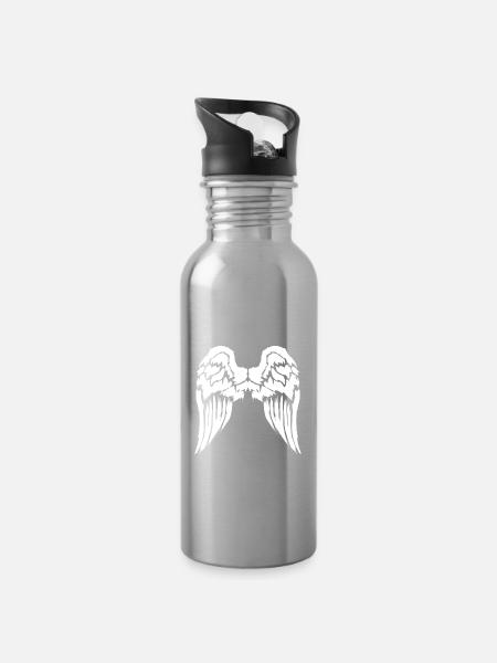 Weiße Engelsflügel Schutzengel Geschenk - Trinkflasche mit integriertem Trinkhalm - Lightsilver