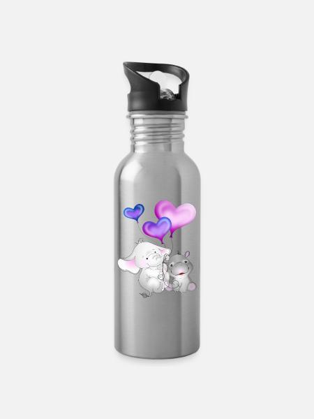 Elefant Luftballon Nilpferd - Trinkflasche mit integriertem Trinkhalm - Lightsilver