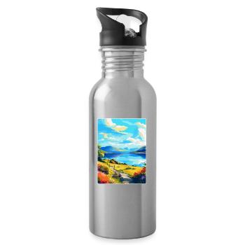 Loch Lomond National Park Travel Poster Souvenir - Water bottle with straw - silver - Right