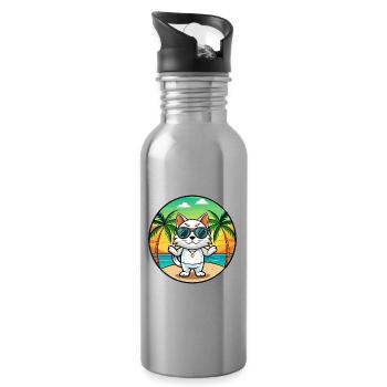 Japanische Bobtail Katzenrasse Cartoon Sonnenbrille Strand - Trinkflasche mit integriertem Trinkhalm - Lightsilver - Rechts