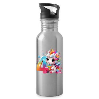 NUMMER 4 JAHRE EINHORN 4. GEBURTSTAG - Trinkflasche mit integriertem Trinkhalm - Lightsilver - Rechts