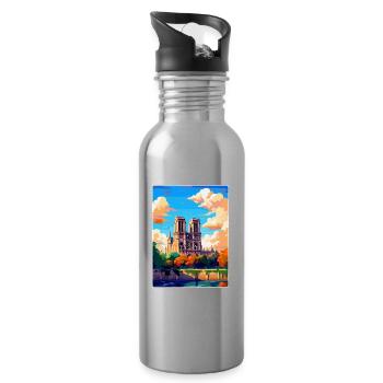 Notre Dame France Vintage Travel Poster Souvenir - Water bottle with straw - silver - Right