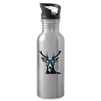 Hirsch Zeichentrickfigur Buntes Haustier Tier - Trinkflasche mit integriertem Trinkhalm - Lightsilver - Rechts