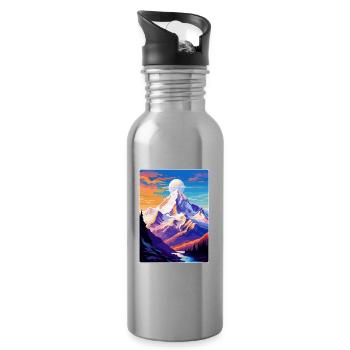 Mont Blanc Mountain Europe Vintage Travel Poster - Water bottle with straw - silver - Right