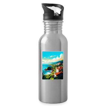 Affiche de voyage vintage de Sao Miguel Portugal Souvenir - Gourde avec paille intégrée - argent clair - Droite