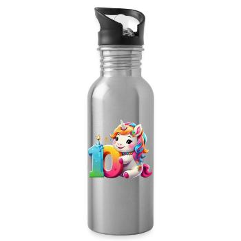 NUMMER 10 JAHRE EINHORN 10. GEBURTSTAG - Trinkflasche mit integriertem Trinkhalm - Lightsilver - Rechts
