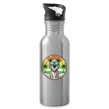Irischer Wolfshund Hunderasse Cartoon Sonnenbrille Strand - Trinkflasche mit integriertem Trinkhalm - Lightsilver - Rechts