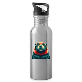 Beaver Cartoon Character Colorful Pet Animal - Water bottle with straw - silver - Right