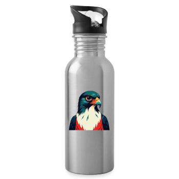 Falcon Cartoon Character Colorful Pet Animal - Water bottle with straw - silver - Right