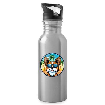 Papillon Hunderasse Cartoon Sonnenbrille Strand - Trinkflasche mit integriertem Trinkhalm - Lightsilver - Rechts