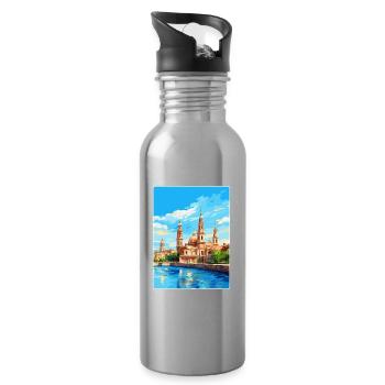 Saragosse Espagne Affiche de voyage vintage Souvenir WPA - Gourde avec paille intégrée - argent clair - Droite