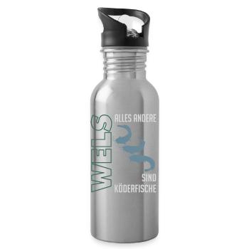 Wels angeln Waller fischen Sportfischen auf Wels - Trinkflasche mit integriertem Trinkhalm - Lightsilver - Rechts