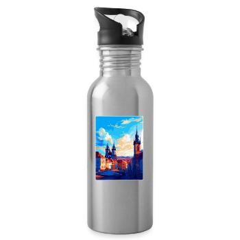 Prague Czech Republic Vintage Travel Poster WPA - Water bottle with straw - silver - Right
