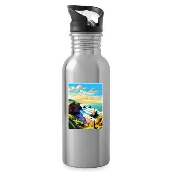 Hartland Quay Devon Vintage Travel Poster Souvenir - Water bottle with straw - silver - Right