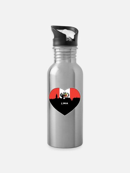 Lima Peru Flagge Skyline Reise Souvenir - Trinkflasche mit integriertem Trinkhalm - Lightsilver