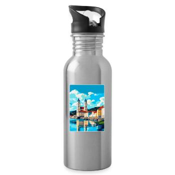 Passau Germany Vintage Travel Poster Souvenir WPA - Water bottle with straw - silver - Right