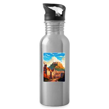 Edinburgh Schottland Großbritannien Reiseposter Souvenir WPA - Trinkflasche mit integriertem Trinkhalm - Lightsilver - Rechts